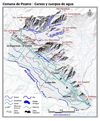 Mapa de la hidrografía de la comuna