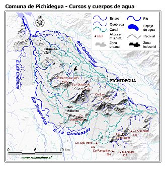 Mapa de la hidrografía de la comuna
