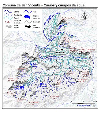 Mapa de la hidrografía de la comuna