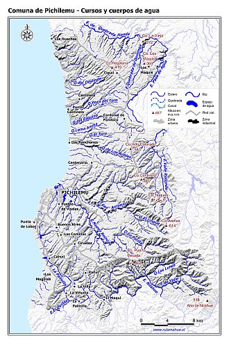 Mapa de la hidrografía de la comuna