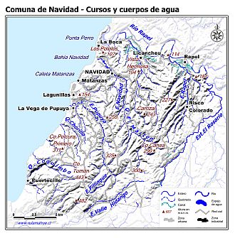 Mapa de la hidrografía de la comuna