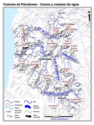 Mapa de la hidrografía de la comuna
