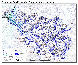 Mapa de la hidrografía de la comuna