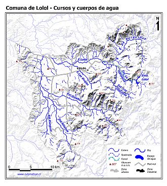 Mapa de la hidrografía de la comuna