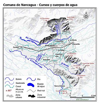 Mapa de la hidrografía de la comuna