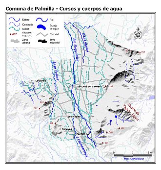Mapa de la hidrografía de la comuna