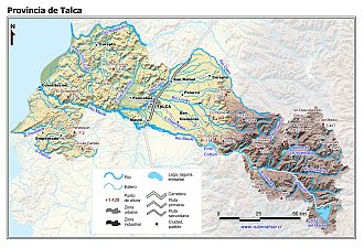Mapa de la Provincia de Talca con fondo coloreado