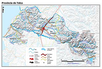 Mapa de la Provincia de Talca con fondo gris sombreado