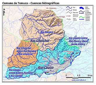 Mapa con de las cuencas hidrográficas de la comunas