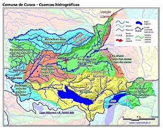 Mapa con de las cuencas hidrográficas de la comunas