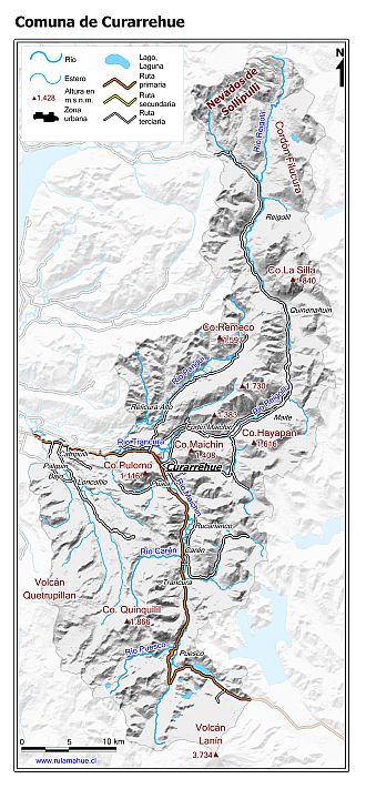 Mapa de la comuna de Curarrehue con fondo blanco sombreado