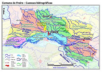 Mapa con de las cuencas hidrográficas de la comunas