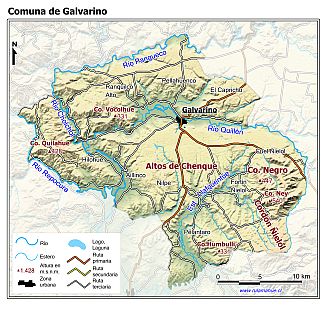 Mapa de la comuna de Galvarino con fondo coloreado