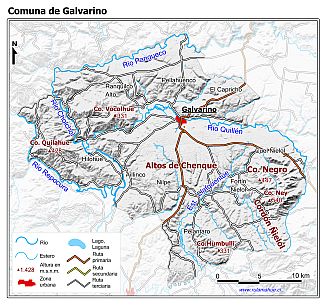 Mapa de la comuna de Galvarino con fondo blanco sombreado