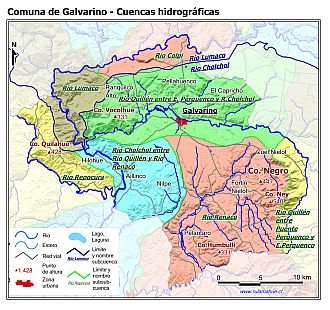 Mapa con de las cuencas hidrográficas de la comunas