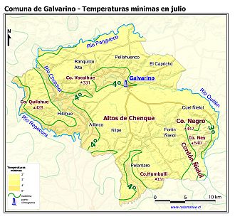 Mapa de las isotermas de las temperaturas mínimas de julio