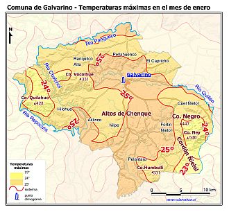Mapa de las isotermas de las temperaturas máximas de enero