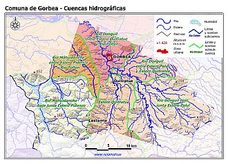 Mapa con de las cuencas hidrográficas de la comunas