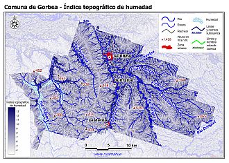Mapa de la distribución del índice topográfico de humedad