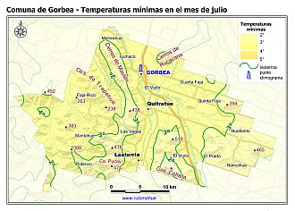 Mapa de las isotermas de las temperaturas mínimas de julio
