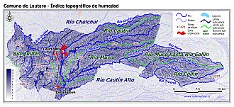 Mapa de la distribución del índice topográfico de humedad