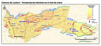 Mapa de las isotermas de las temperaturas máximas de enero