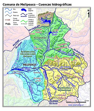 Mapa con de las cuencas hidrográficas de la comunas