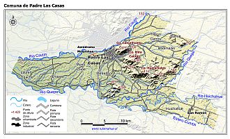 Mapa de la comuna de Padre Las Casas con fondo coloreado