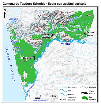 Mapa de la distribución de los suelos con aptitud agrícola