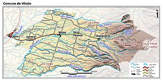 Mapa de la comuna de Vilcún con fondo coloreado