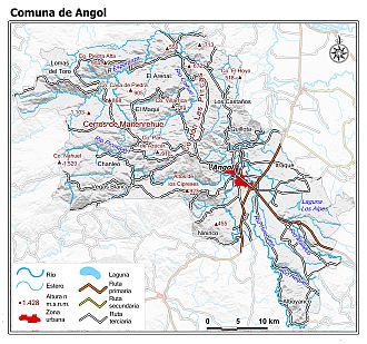 Mapa de la comuna de Angol con fondo blanco sombreado