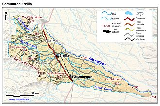 Mapa de la comuna de Ercilla con fondo coloreado