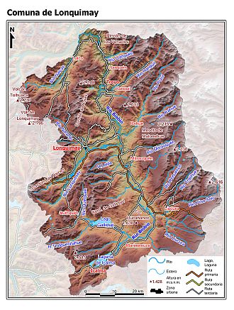 Mapa de la comuna de Lonquimay con fondo coloreado