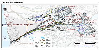 Mapa de la comuna de Camarones con fondo blanco sombreado