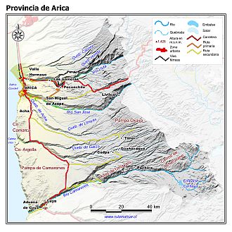 Mapa de la Provincia de Arica con fondo blanco sombreado