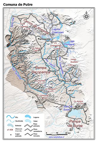 Mapa de la comuna de Putre con fondo coloreado