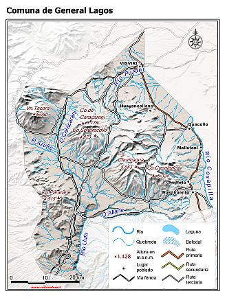 Mapa de la comuna de General Lagos con fondo blanco sombreado