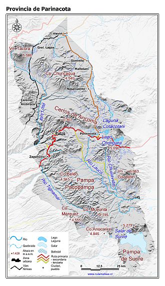 Mapa de la Provincia de Parinacota con fondo blanco sombreado