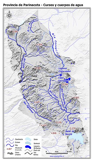 Mapa con los cursos y cuerpos de agua