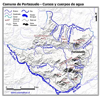 Mapa de la hidrografía de la comuna