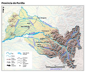 Mapa de la Provincia de Punilla con fondo coloreado