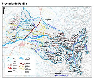 Mapa de la Provincia de Punilla con fondo gris sombreado